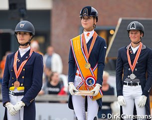 The junior podium at the 2017 Dutch Dressage Championships: Thalia Rockx, Daphne van Peperstraten, Sem Stiemer :: Photo © Dirk Caremans