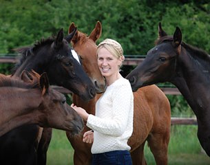 Hedda Droege with the home bred foals at Gut Dalmer in Lippetal, Germany