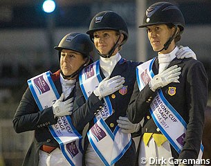 Team U.S.A on the podium at the 2017 CDIO Rotterdam: Kasey Perry-Glass, Laura Graves, Olivia Lagoy-Weltz :: Photo © Dirk Caremans