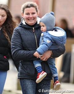 Charlotte Remy's trainer Fie Skarsoe with her son Oskar