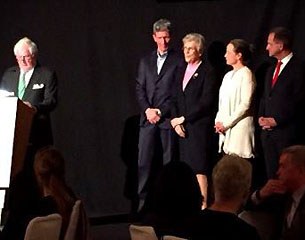 Breido zu Rantzau, Ludger Beerbaum, Madeleine Winter-Schulze, Isabell Werth, Alfons Hörmann at the Golden Rider Cross ceremony in Stuttgart