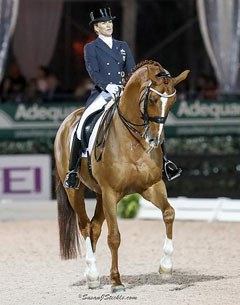 Lisa Wilcox and Galant win the world cup qualifier at the first 2017 CDI-W Wellington :: Photo © Sue Stickle