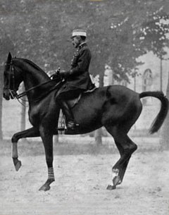General Decarpentry on Professeur, the horizontal balance of the Thoroughbred in piaffe