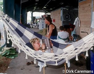 Anky van Grunsven relaxing at the 1996 Olympics in between classes