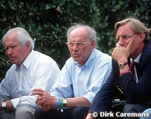 Legendary trainer Georg Wahl, Anky van Grunsven's father Wim and Joep Bartels at the 1997 European Championships in Verden :: Photo © Dirk Caremans