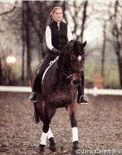 Marlies van Baalen at home riding Habibi