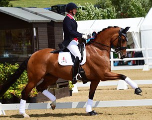 Gareth Huges riding his international Grand Prix horse Briolinca in the Fairfax Gareth Monoflap Dressage saddle