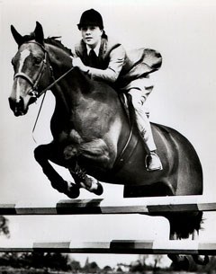 Diana Mason jumping Tramella at home in the 1950s