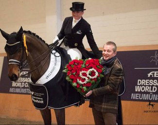 Dorothee Schneider celebrates her 50th birthday with husband Jobst Krumhoff at the 2019 CDI-W Neumunster :: Photo © Tanja Becker