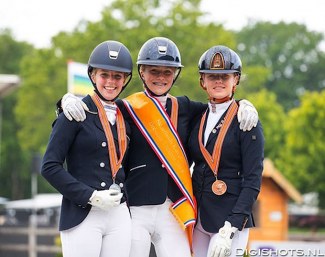 The Children's podium at the 2019 Dutch Dressage Championships: Van Dulst, Van Nek, Evers :: Photo © Digishots