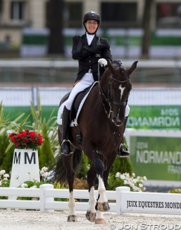 Belgian based South African Philippa Dwyer-Johnson, here at the 2014 World Equestrian Games on Verdi, secured a spot for RSA :: Photo © Jon Stroud