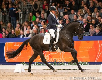 Joyce Lenaerts and Hometown in a show at the 2016 KWPN Stallion Licensing :: Photo © Digishots