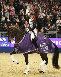 Charlotte Dujardin and Mount St. John Freestyle winning the 2019 CDI-W London :: Photo © Astrid Appels