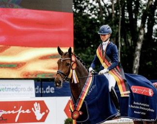 Greta Heemsoth and Sommernacht are the 2020 Bundeschampions in the 5-year old dressage horse finals :: Photo © Petra Kerschbaum