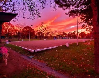 Sunset over this beautiful, private yard in the Prater park in Vienna, Austria