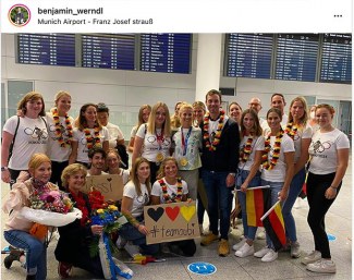 The 2021 Olympic Dressage Champion Jessica von Bredow-Werndl upon her return to Germany at Munich airport