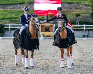 Pony sisters Florentina and Fanny Jöbstl win silver and gold at the 2021 Austrian Dressage Championships :: Photo © Petra Kerschbaum
