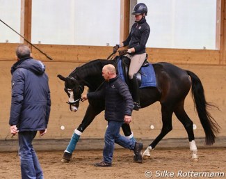 Stefan Stammer making his own kilometers trotting next to the horses he evaluated and treated in "The Nature in Training" seminar in Ehlershausen on 5 - 7 November 2021 :: Photo © Silke Rottermann