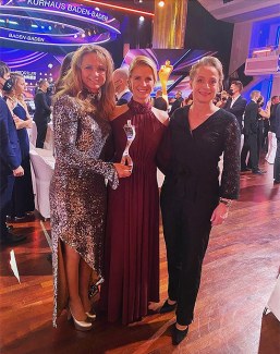 The German Olympic team gold medal winning dressage trio at the 2021 Athlete of the Year show in Baden Baden