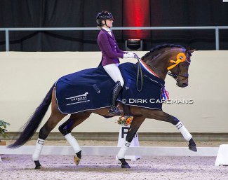 Dinja van Liere and McLaren Win 2021-2022 KWPN Stallion Competition Finals :: Photo © Dirk Caremans