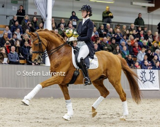 Lune Karolin Müller and Zauberdeyk at the 2023 Trakehner Stallion show in Munster :: Photo © Stefan Lafrentz