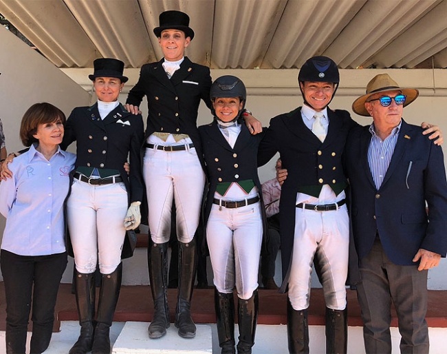 Marcela Guajardo, Chef d'Equipe; Bernadette Pujals, Mariana Quintana, Mónica Burssens and Enrique Palacios, team members. Mr. Juan Manuel Cossío, President of the Mexican Equestrian Federation :: Photo © DressageMéxico