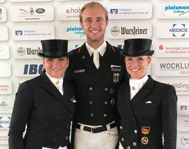 The 2018 German Championship kur medalists: Schneider, Rothenberger, Von Bredow-Werndl