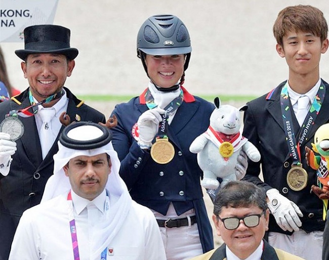 Qabil Ambak, Jacqueline Siu and Hyeok Kim on the individual podium at the 2018 Asian Games in Jakarta