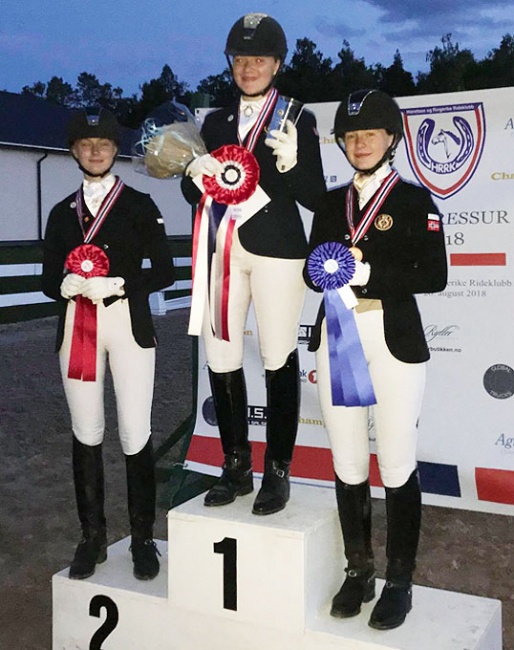 The pony podium at the 2018 Norwegian Dressage Championships 