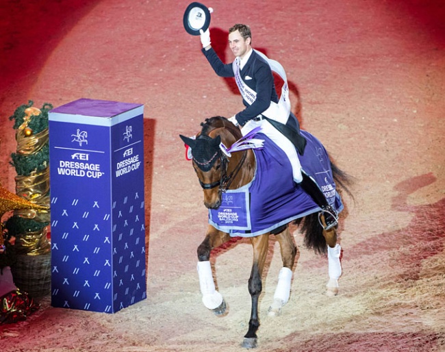 Benjamin Werndl in his lap of honour at the 2018 CDI-W Salzburg :: Photo © Lukasz Kowalski