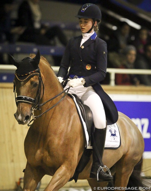 Rebecca Horstmann at her international young riders debut at the 2017 CDI Aachen Indoor :: Photo © Astrid Appels