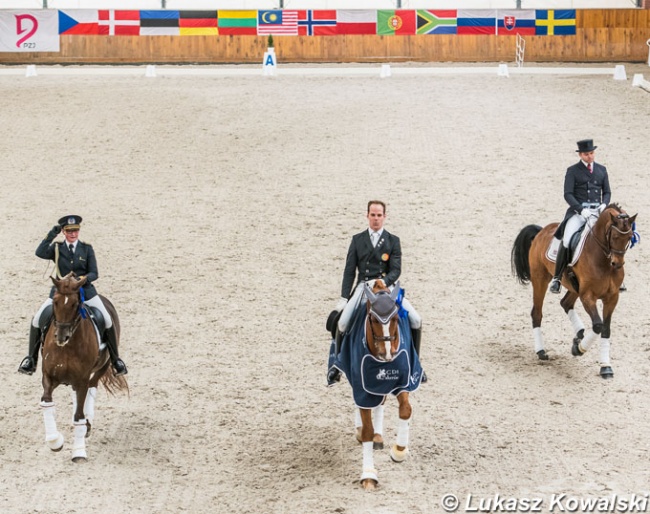 Skowronska, Freire, Cichon in the prize giving ceremony at the 2019 CDI Zakrzow :: Photo © Lukasz Kowalski