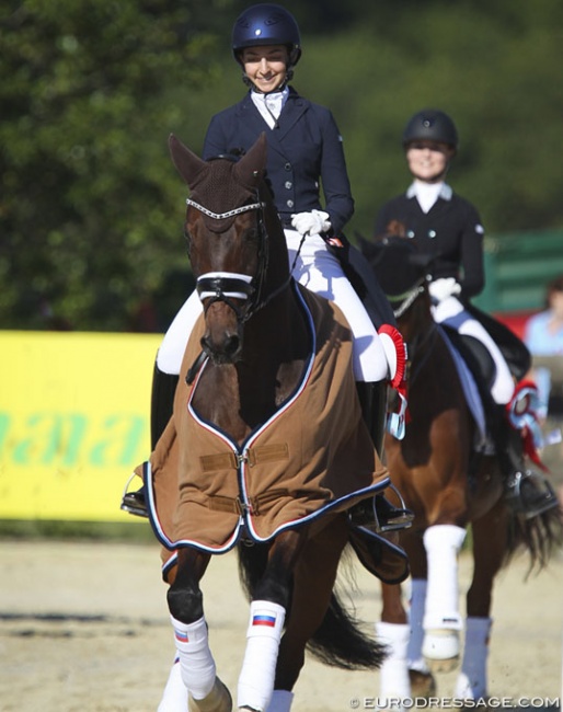 Russians Anna Guseynova and Anna Aristova placed first and second in the Young Rider team test at the 2019 CDI Leudelange :: Photo © Astrid Appels