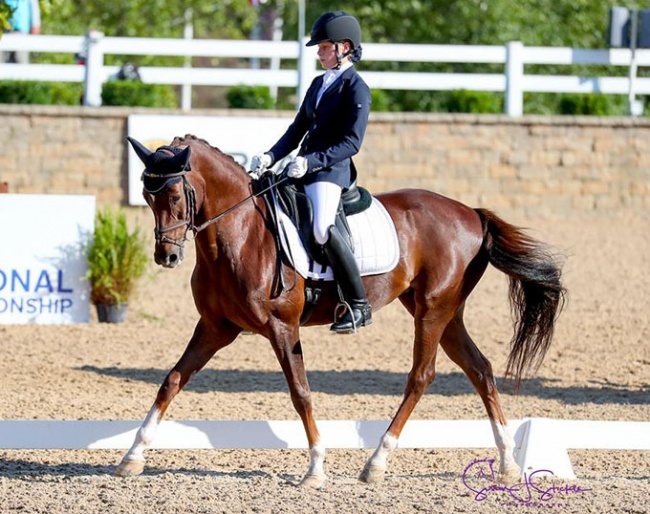 Lucienne Bacon and Bonnaroo win the pony division at the 2019 U.S. Dressage Championships :: Photo © Sue Stickle