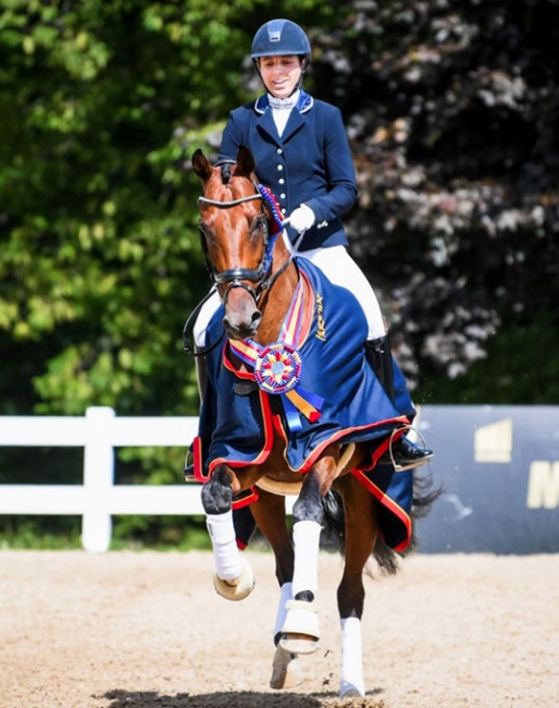 Michele Bondy and Sonnenberg's Kain win the 4-yo division at the 2019 U.S. Dressage Championships :: Photo © USEF