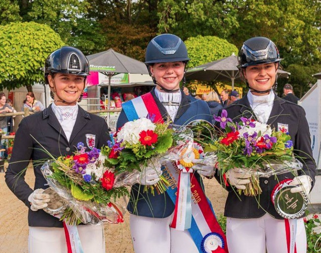 Celine Wagner, Jamie-Lee Lange and Lynn Thill on the junior podium at the 2019 Luxembourg Dressage Championships :: Photo © Emile Mentz