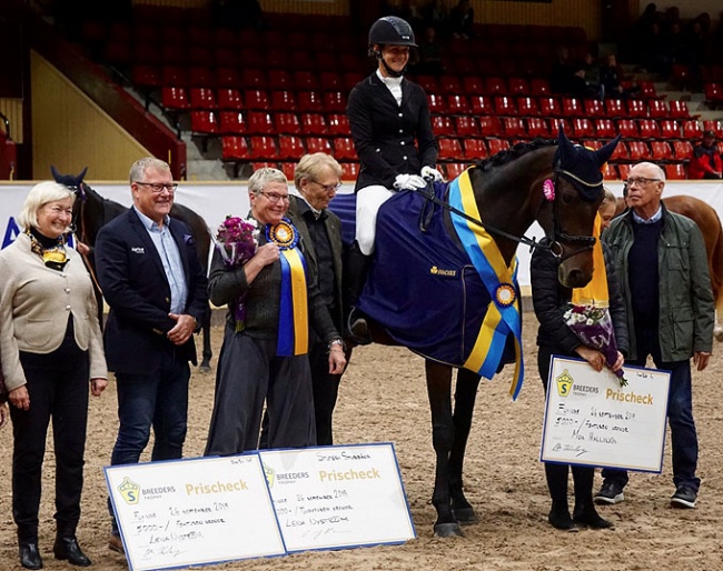 Camilla Axelsson and Vita win the 3-year old division at the 2019 Swedish Warmblood Young Horse Championships :: Photo © Private