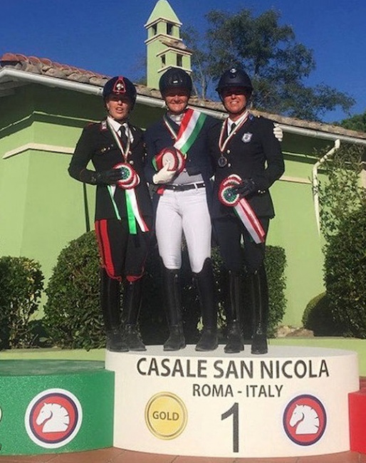 The Grand Prix Freestyle podium at the 2019 Italian Dressage Championships with Truppa, Maroni and Soldi :: Photo © FISE