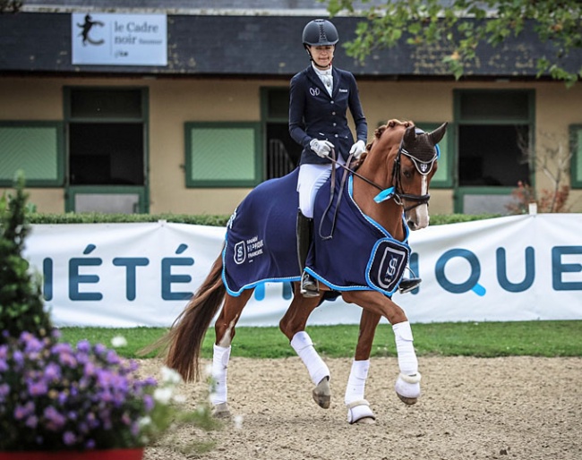 Jessica Michel-Botton and Djembe de Hus win the 4-year old division at the 2019 French Young Horse Championships :: Photo © Les Garennes/SHF