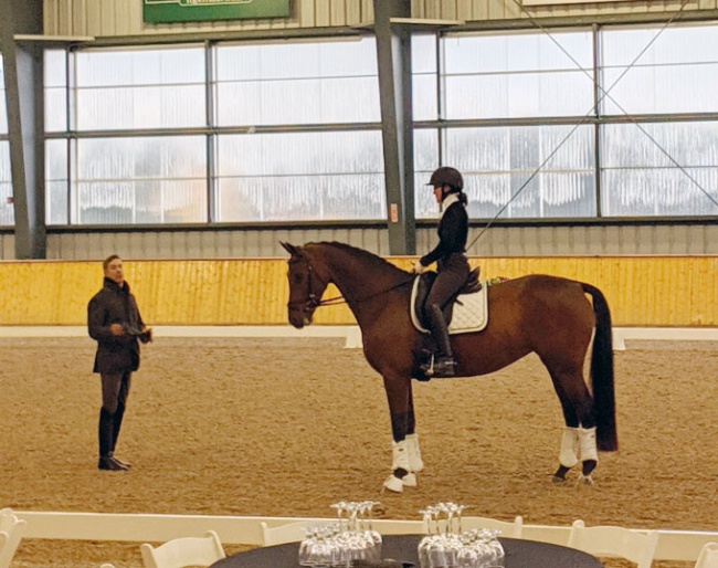 Claire Ploughman and My Happiness learning from Robert Dover at 2019 Dressage Levy Performance Advantage Symposium