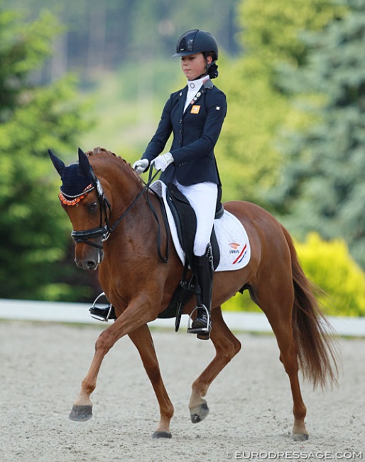 Daphne van Peperstraten and Wonderful Girl at the pony's first international, the 2014 CDIO-P Hagen :: Photo © Astrid Appels