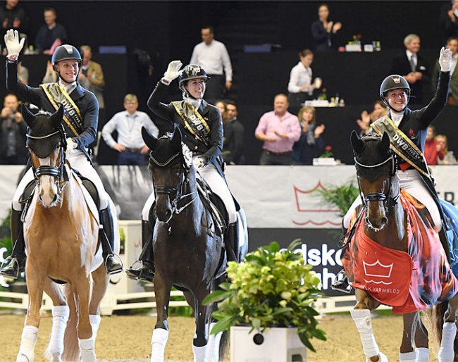 Is this Denmark's team for Tokyo? Bachmann on Blue Hors Zepter, Kruth on Heiline's Danciera and Dufour on Bohemian :: Photo © Ridehesten