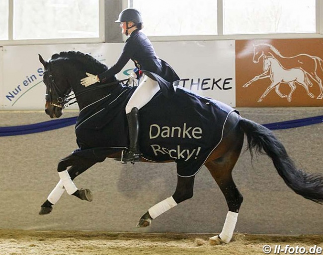 Sophie Holkenbrink on Rock Forever during the retirement ceremony at the 2020 Holkenbrink stallion show :: Photo © LL-foto