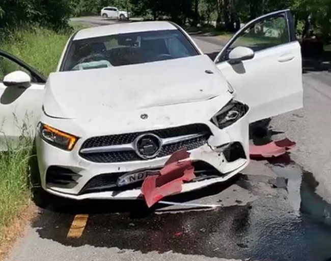 Natalie Oldfors' car after a head-on collision on 15 June 2020