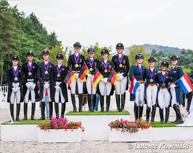 Denmark - Germany - The Netherlands on the podium at the 2020 European Junior Riders Championships :: Photo © Lukasz Kowalski