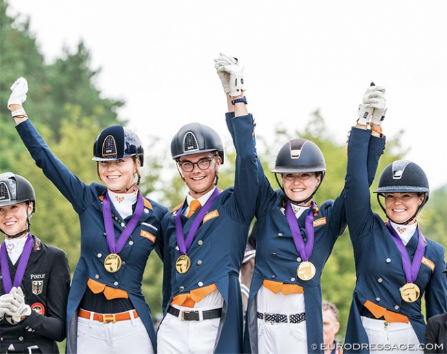 Team gold for The Netherlands at the 2020 European Young Riders Championships :: Photo © Lukasz Kowalski