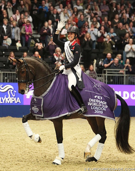 Charlotte Dujardin and Mount St. John Freestyle winning the 2019 CDI-W London :: Photo © Astrid Appels
