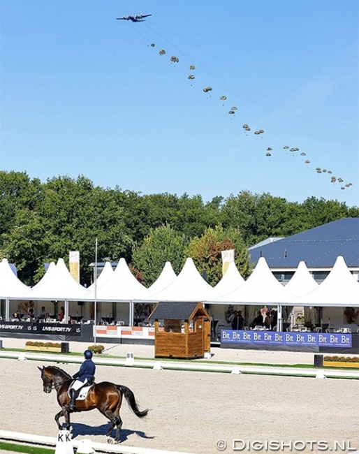 Airborne Ede 2020 commemoration happening during Yvette Overgoor's ride at the 2020 Dutch Dressage and Para Dressage Championships :: Photo © Digishots