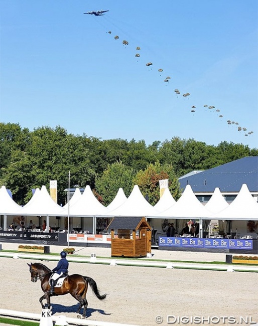 Airborne Ede 2020 commemoration happening during Yvette Overgoor's ride at the 2020 Dutch Dressage and Para Dressage Championships :: Photo © Digishots