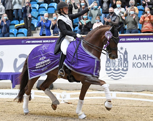 Cathrine Dufour and Bohemian win the 2020 World Cup qualifier in Vilhelmsborg :: Photo © Ridehesten